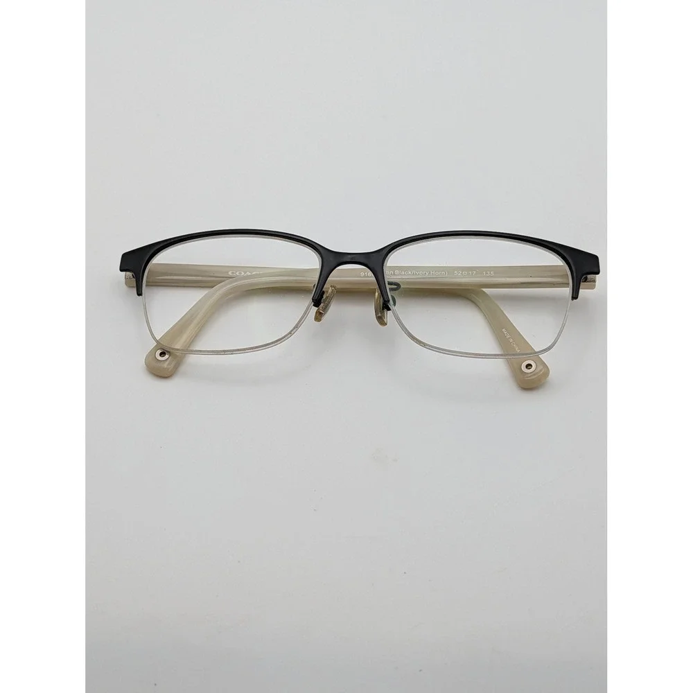 Coach HC5047 Evie Eyeglass Frames Only Satin Black Cream Semi-Rimless Women
